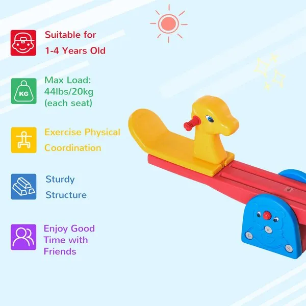 2 Seats Kids Seesaw Safe Teeter Totter W/ Easy-Grip Handle