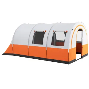 3000mm Waterproof Camping Tent, 5-6 Man Family Tent with Living and Bedroom, Carry Bag Included, Cream and Orange