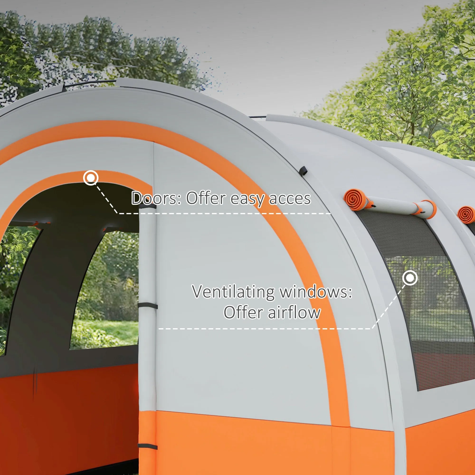 3000mm Waterproof Camping Tent, 5-6 Man Family Tent with Living and Bedroom, Carry Bag Included, Cream and Orange