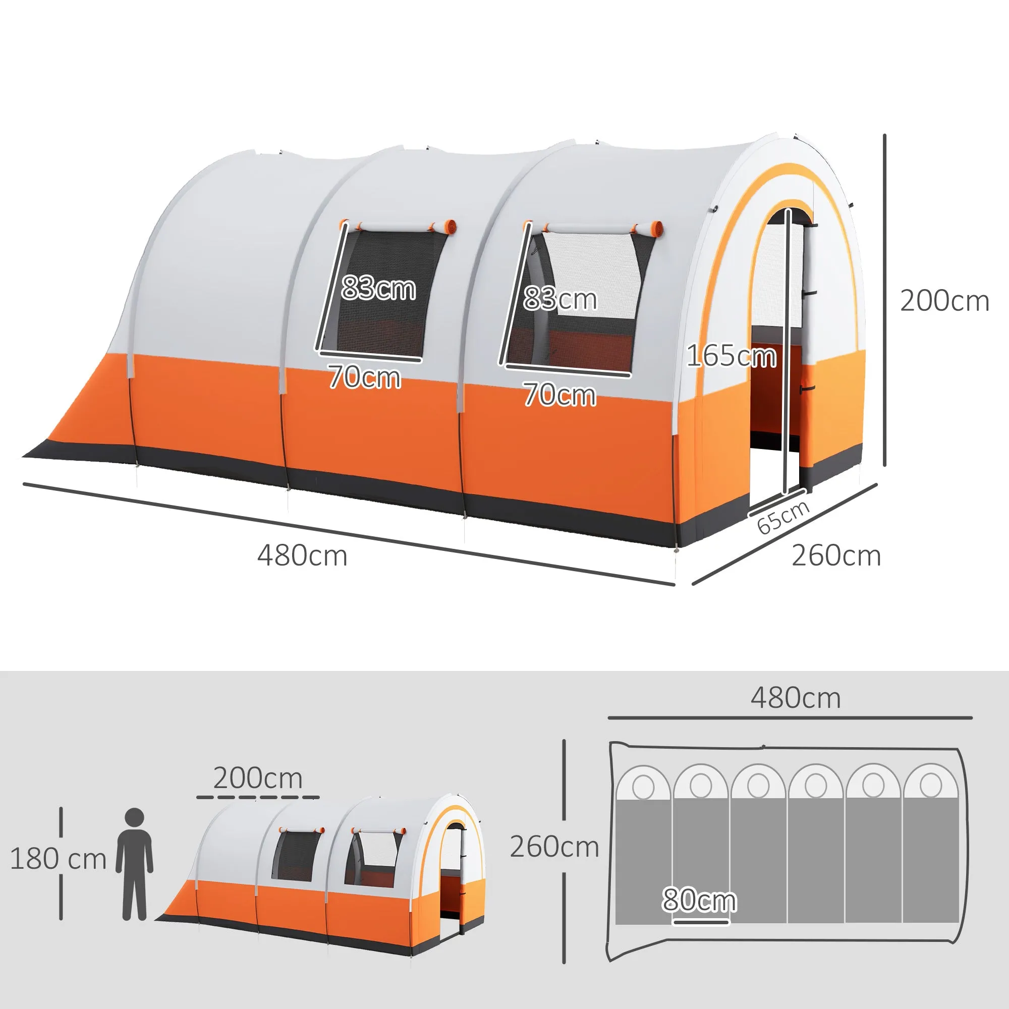 3000mm Waterproof Camping Tent, 5-6 Man Family Tent with Living and Bedroom, Carry Bag Included, Cream and Orange