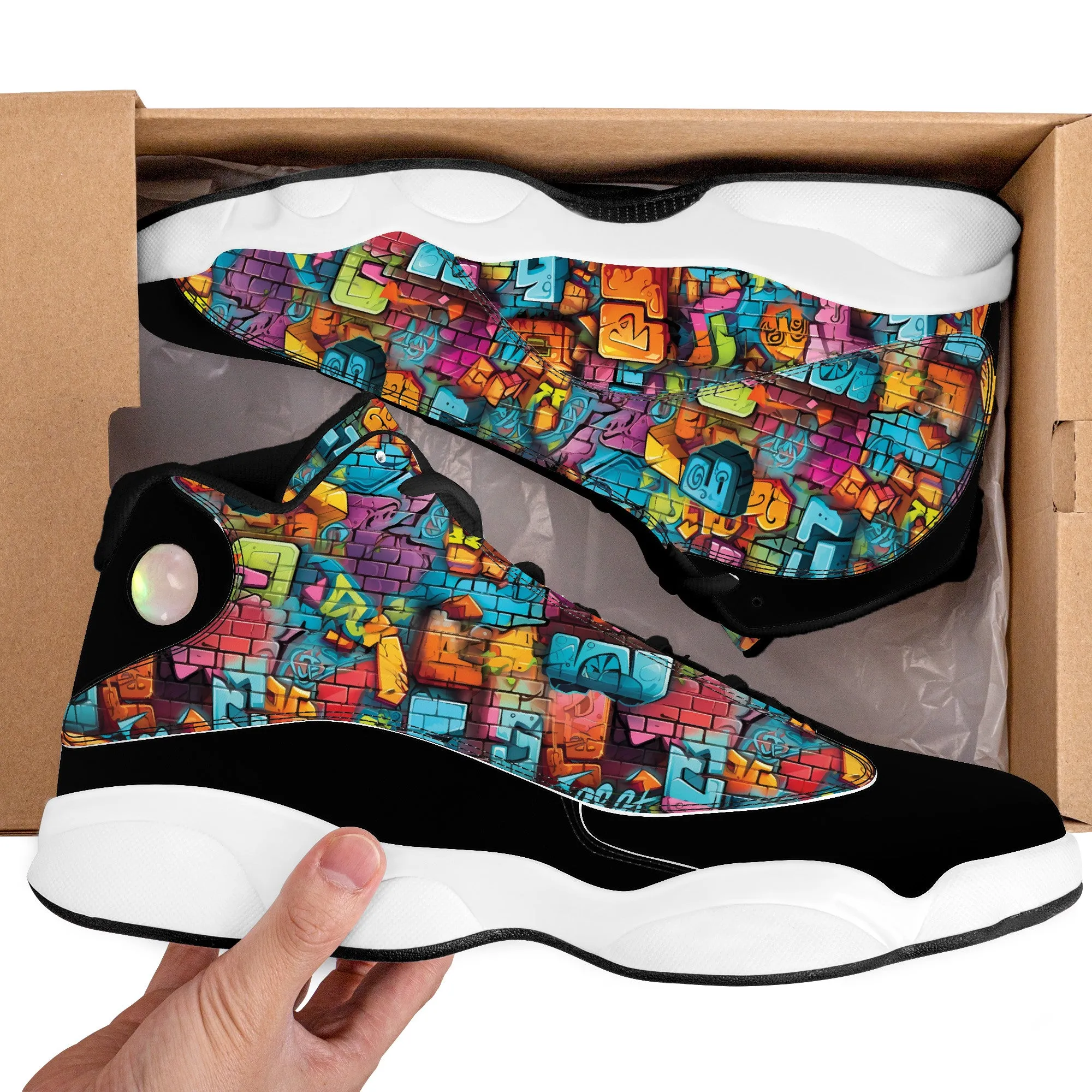 3D Brick Wall Street Art Graffiti Design High-Performance Basketball Shoes
