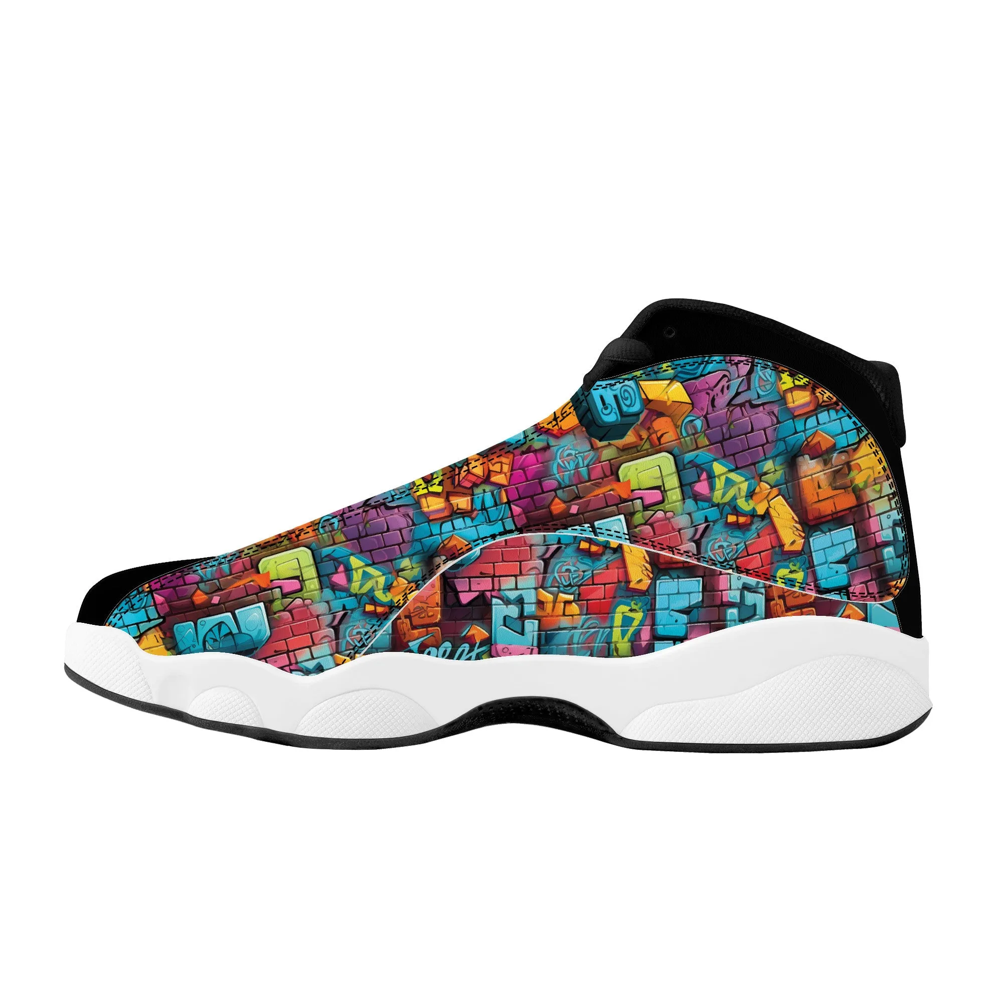 3D Brick Wall Street Art Graffiti Design High-Performance Basketball Shoes