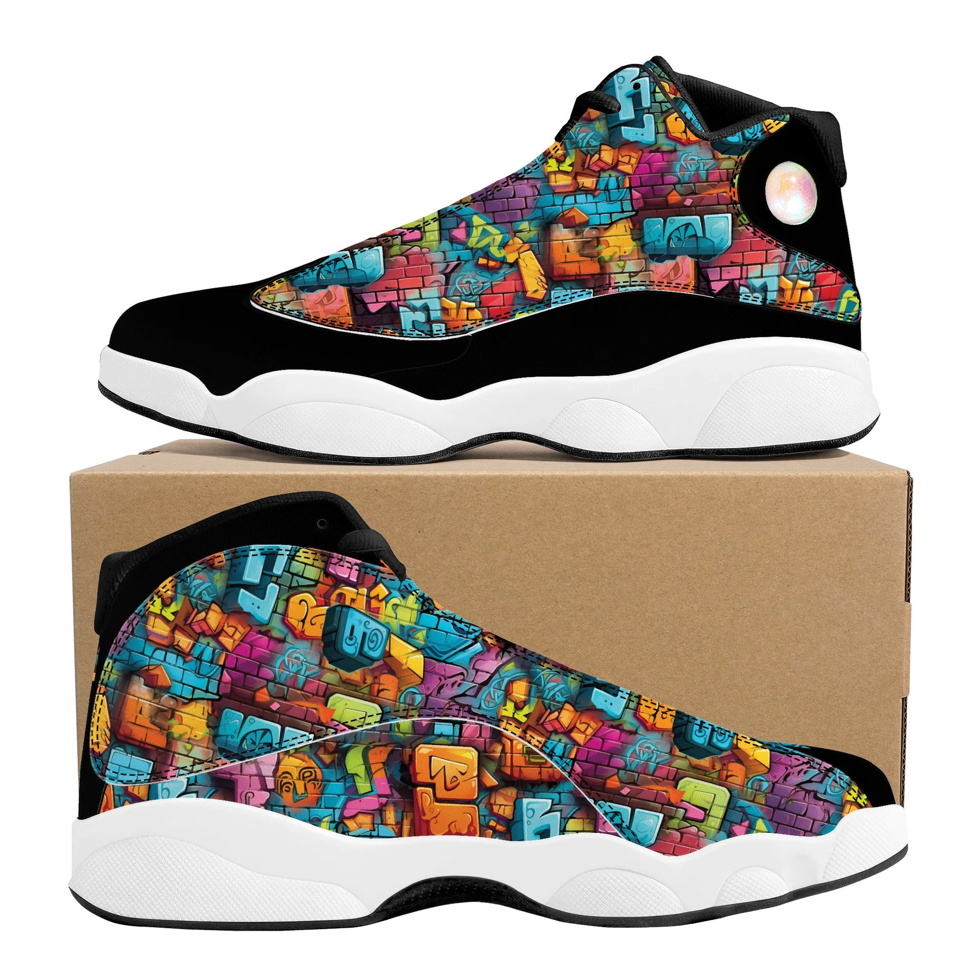 3D Brick Wall Street Art Graffiti Design High-Performance Basketball Shoes