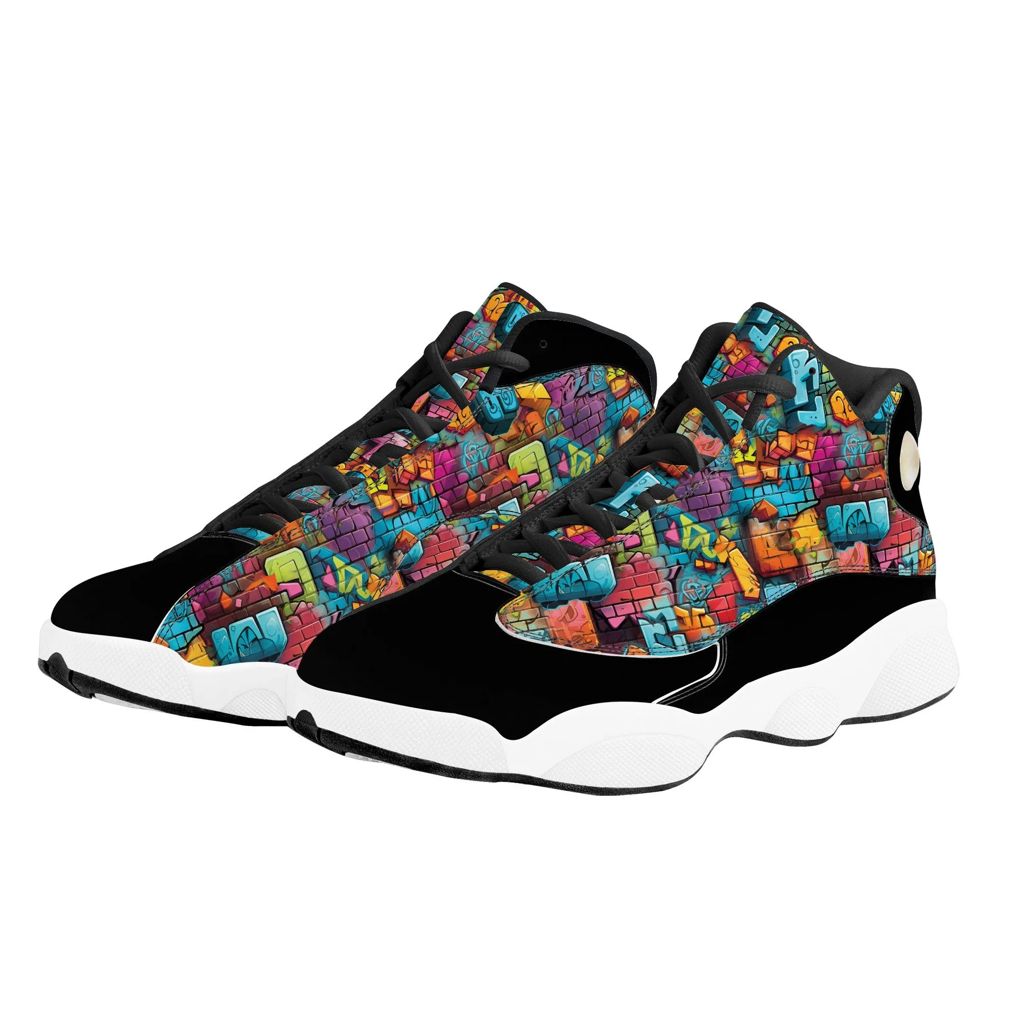 3D Brick Wall Street Art Graffiti Design High-Performance Basketball Shoes