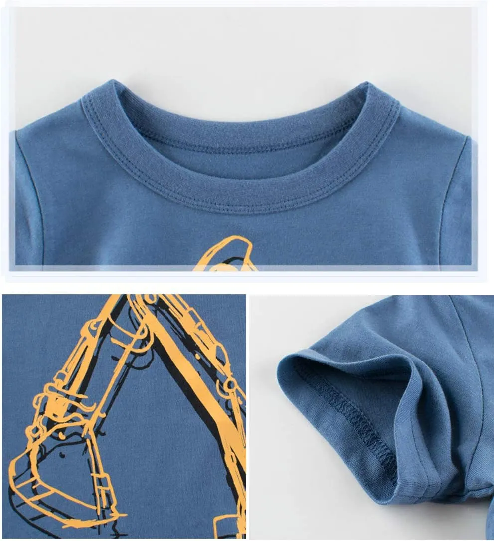 4-Pack Toddler Boys Dinosaur Shark Excavator Truck T-Shirts Graphic Short Sleeve Tees