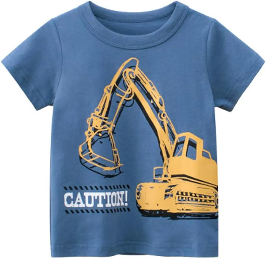 4-Pack Toddler Boys Dinosaur Shark Excavator Truck T-Shirts Graphic Short Sleeve Tees