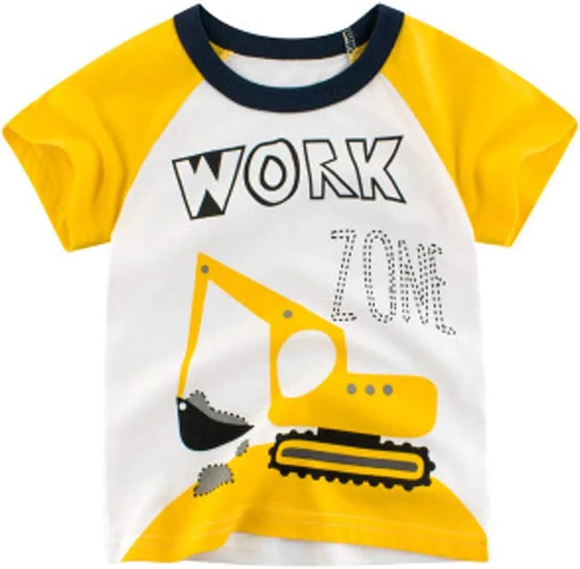 4-Pack Toddler Boys Dinosaur Shark Excavator Truck T-Shirts Graphic Short Sleeve Tees