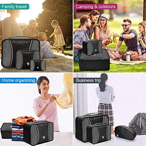 6 Set Packing Cubes, Travel Luggage Packing Organizers with Shoes Bag & Laundry Bag (Black)