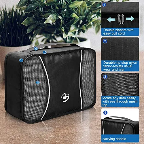 6 Set Packing Cubes, Travel Luggage Packing Organizers with Shoes Bag & Laundry Bag (Black)