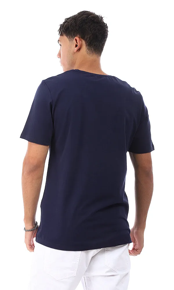 95229 "Outer Space Workstation Diction" Printed Half Sleeves T-Shirt - Navy Blue