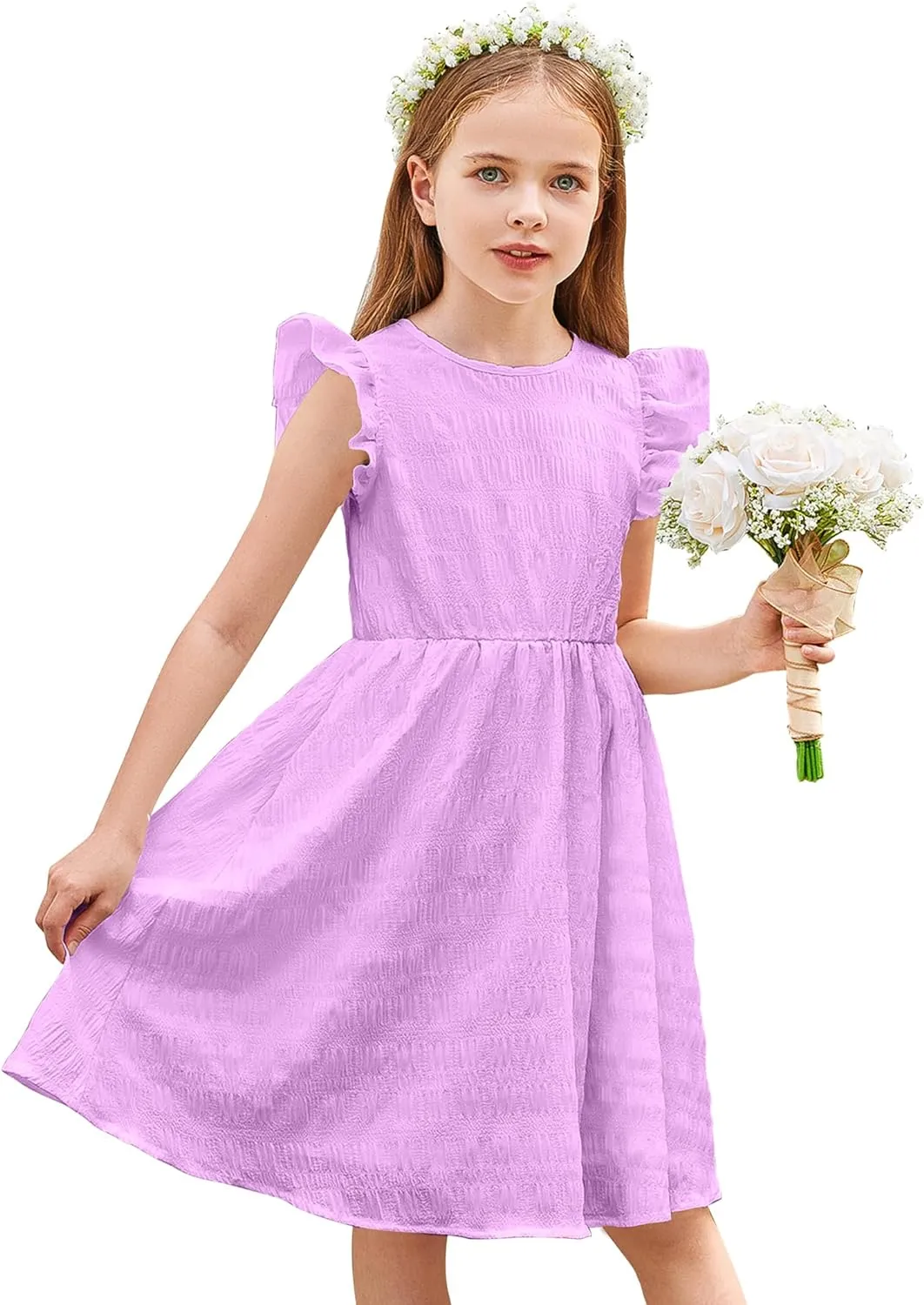 Arshiner Girls Dress Casual Ruffle Sleeveless A Line Summer Dresses