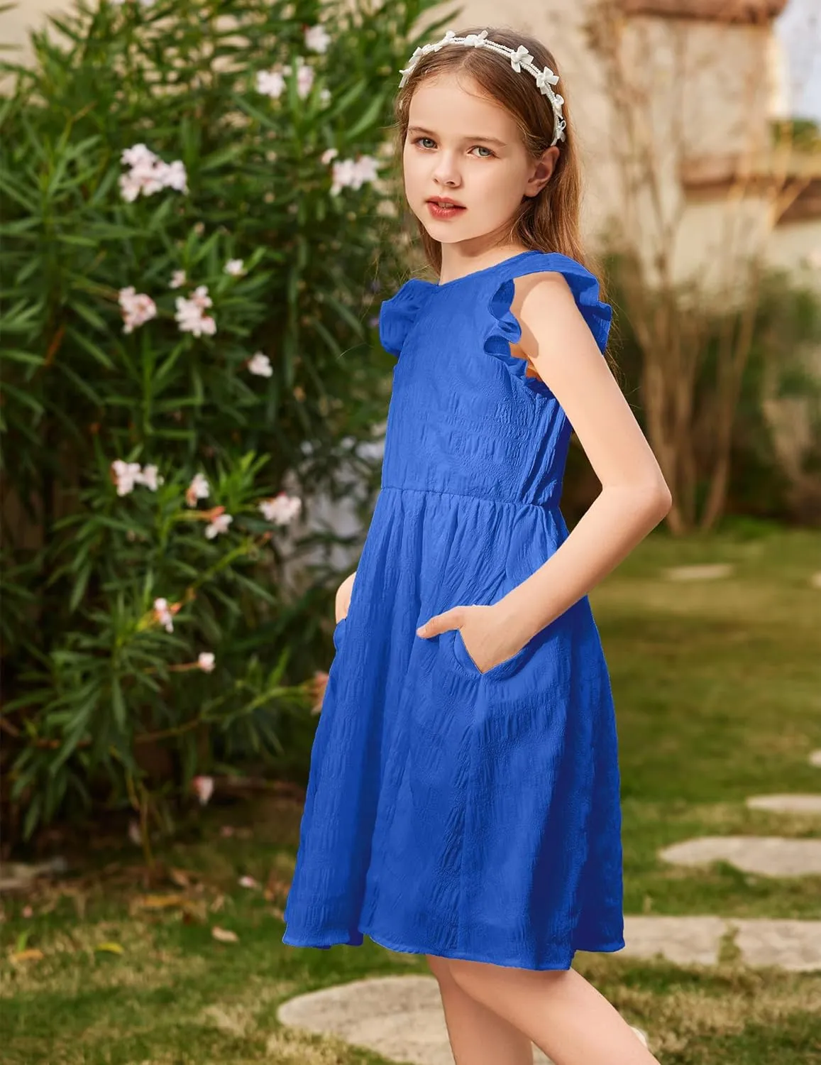 Arshiner Girls Dress Casual Ruffle Sleeveless A Line Summer Dresses