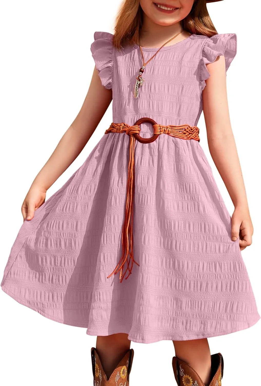 Arshiner Girls Dress Casual Ruffle Sleeveless A Line Summer Dresses