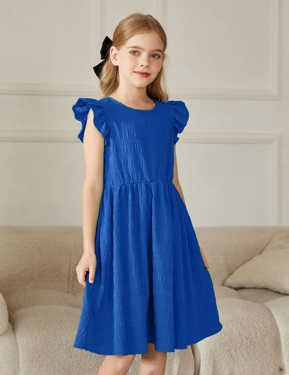 Arshiner Girls Dress Casual Ruffle Sleeveless A Line Summer Dresses