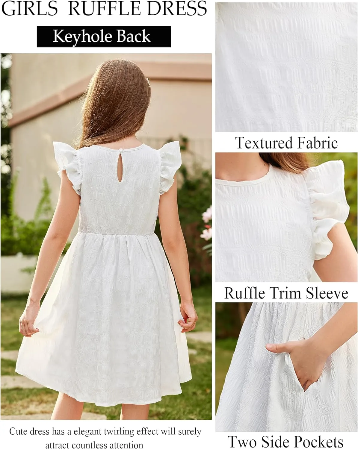 Arshiner Girls Dress Casual Ruffle Sleeveless A Line Summer Dresses