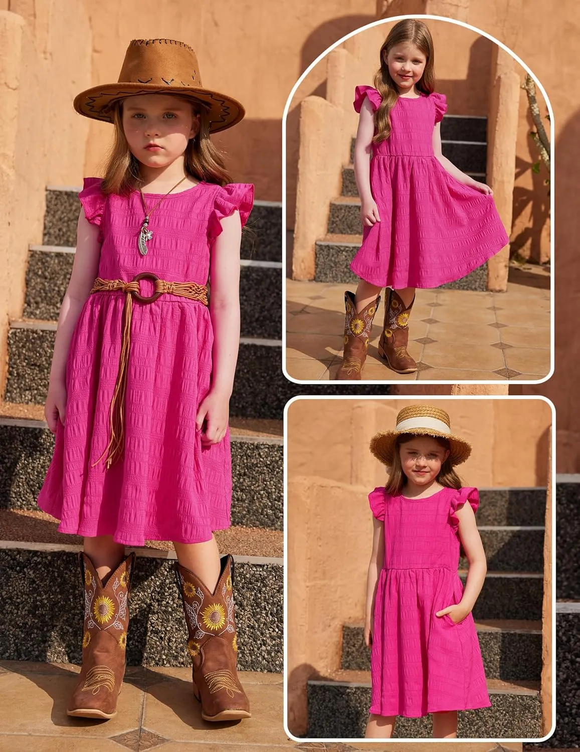 Arshiner Girls Dress Casual Ruffle Sleeveless A Line Summer Dresses