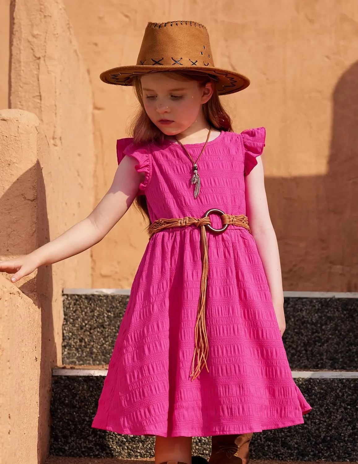 Arshiner Girls Dress Casual Ruffle Sleeveless A Line Summer Dresses