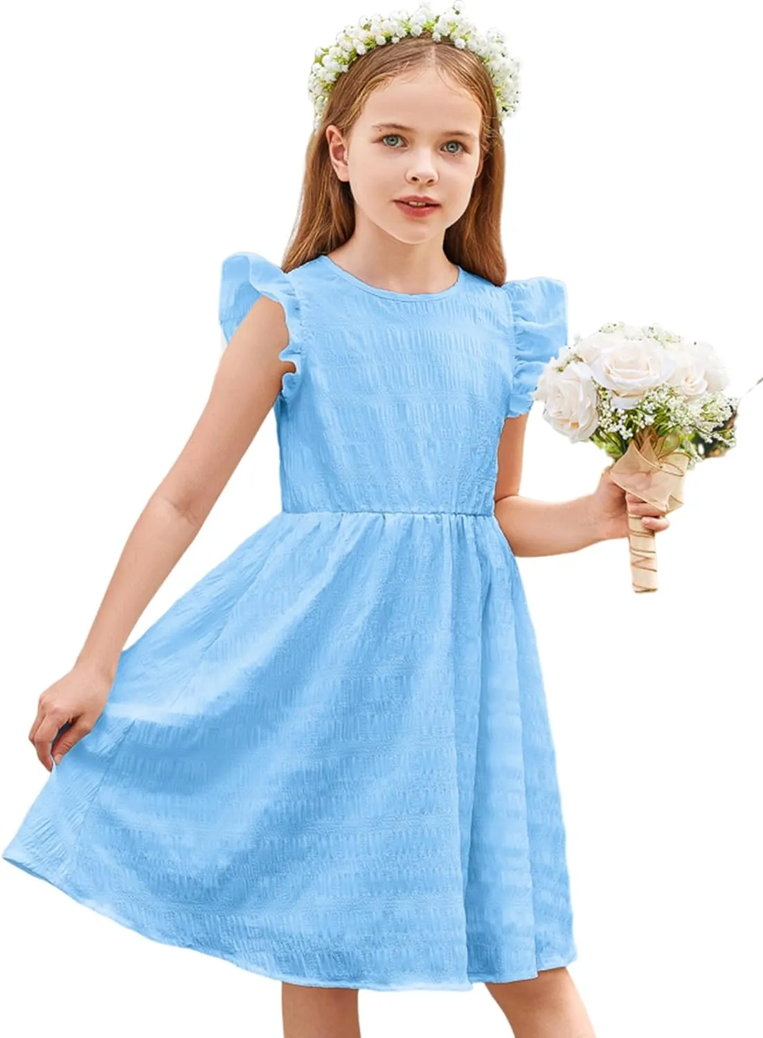 Arshiner Girls Dress Casual Ruffle Sleeveless A Line Summer Dresses