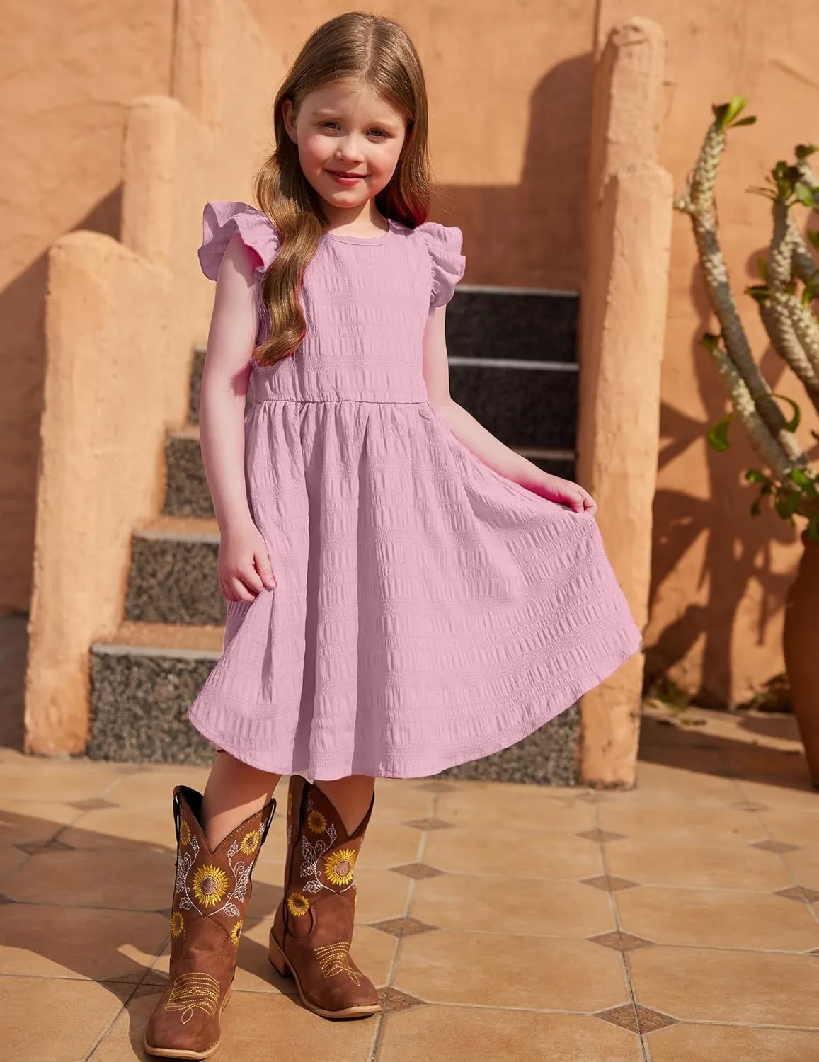 Arshiner Girls Dress Casual Ruffle Sleeveless A Line Summer Dresses