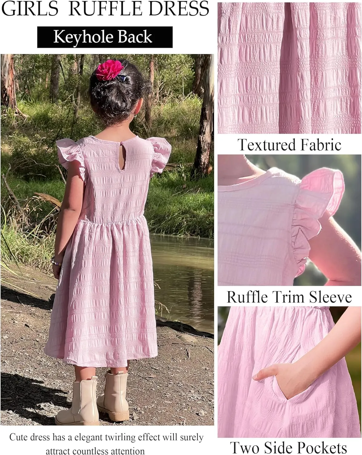 Arshiner Girls Dress Casual Ruffle Sleeveless A Line Summer Dresses