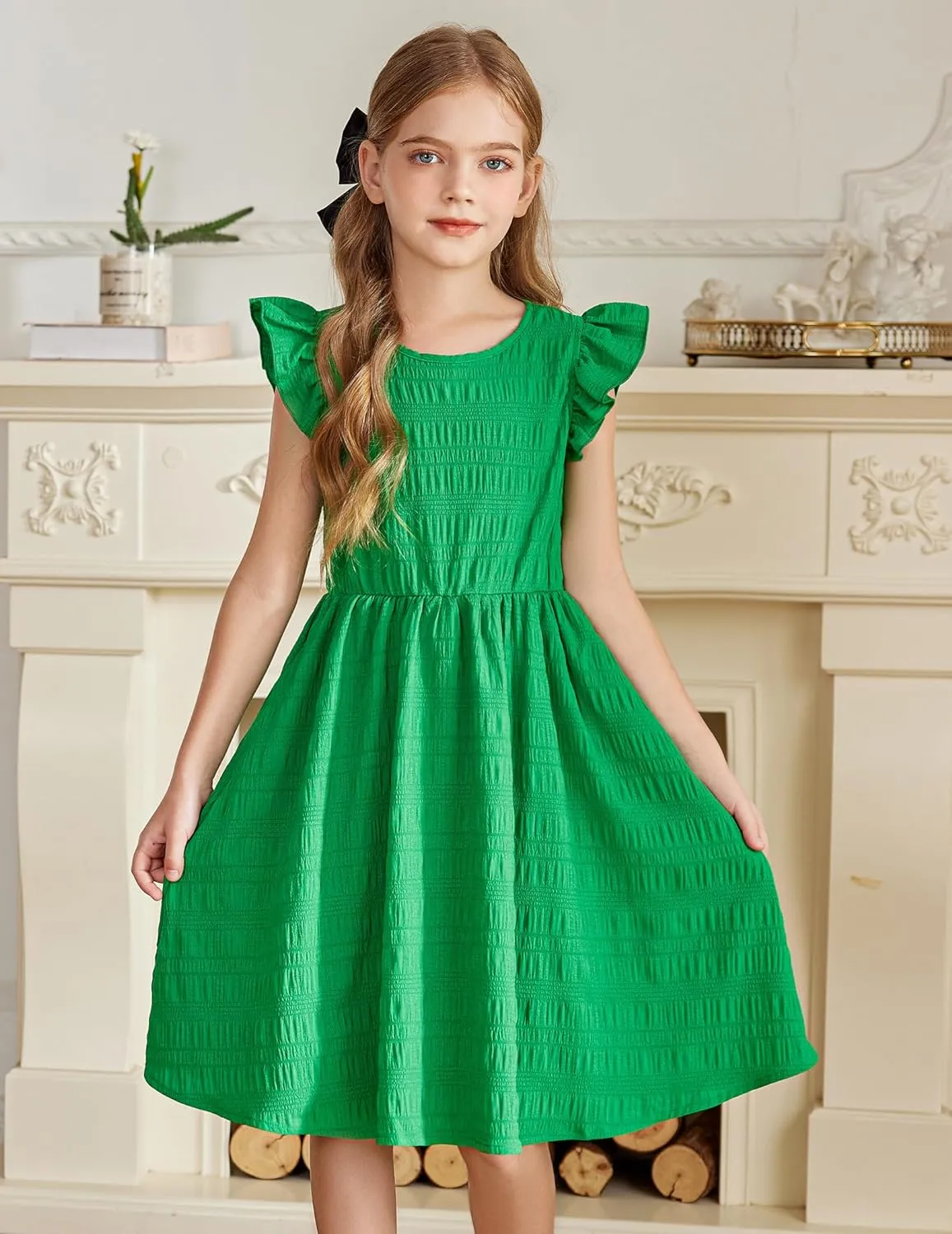 Arshiner Girls Dress Casual Ruffle Sleeveless A Line Summer Dresses
