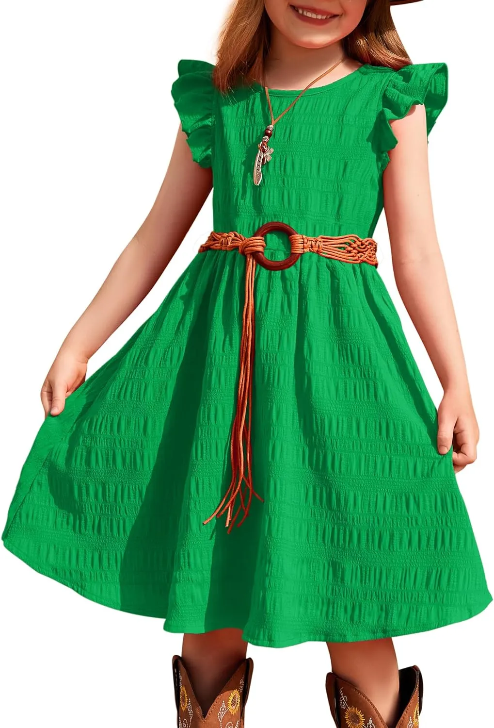 Arshiner Girls Dress Casual Ruffle Sleeveless A Line Summer Dresses