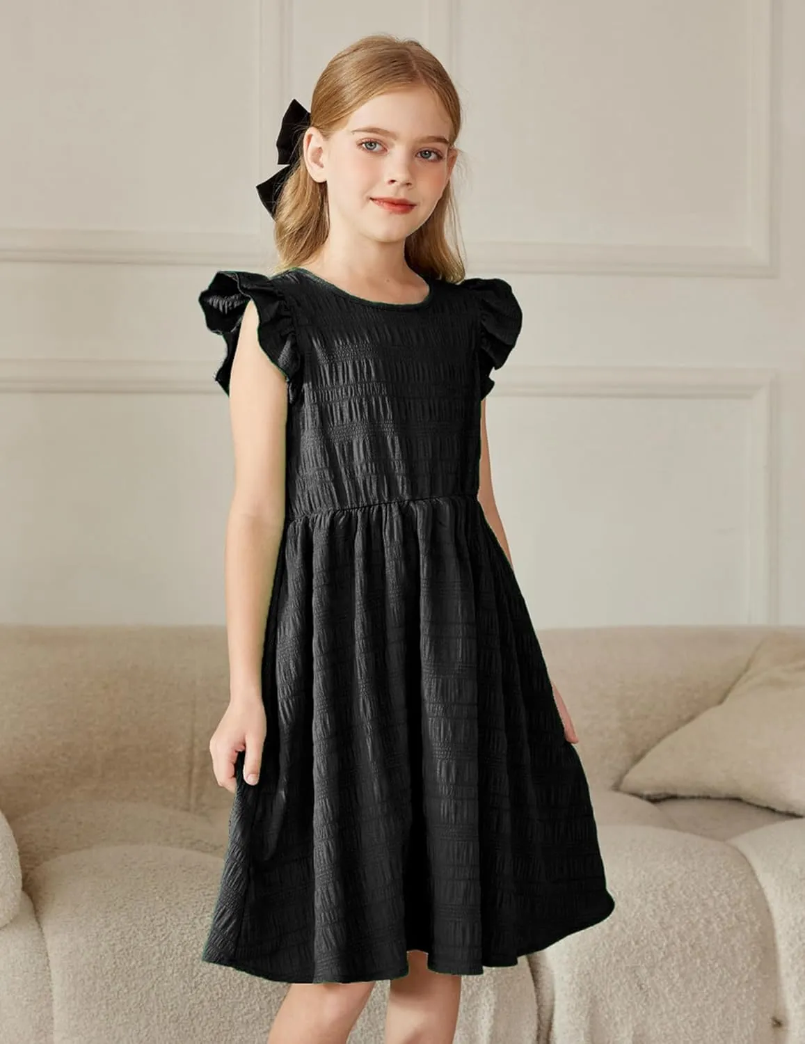 Arshiner Girls Dress Casual Ruffle Sleeveless A Line Summer Dresses