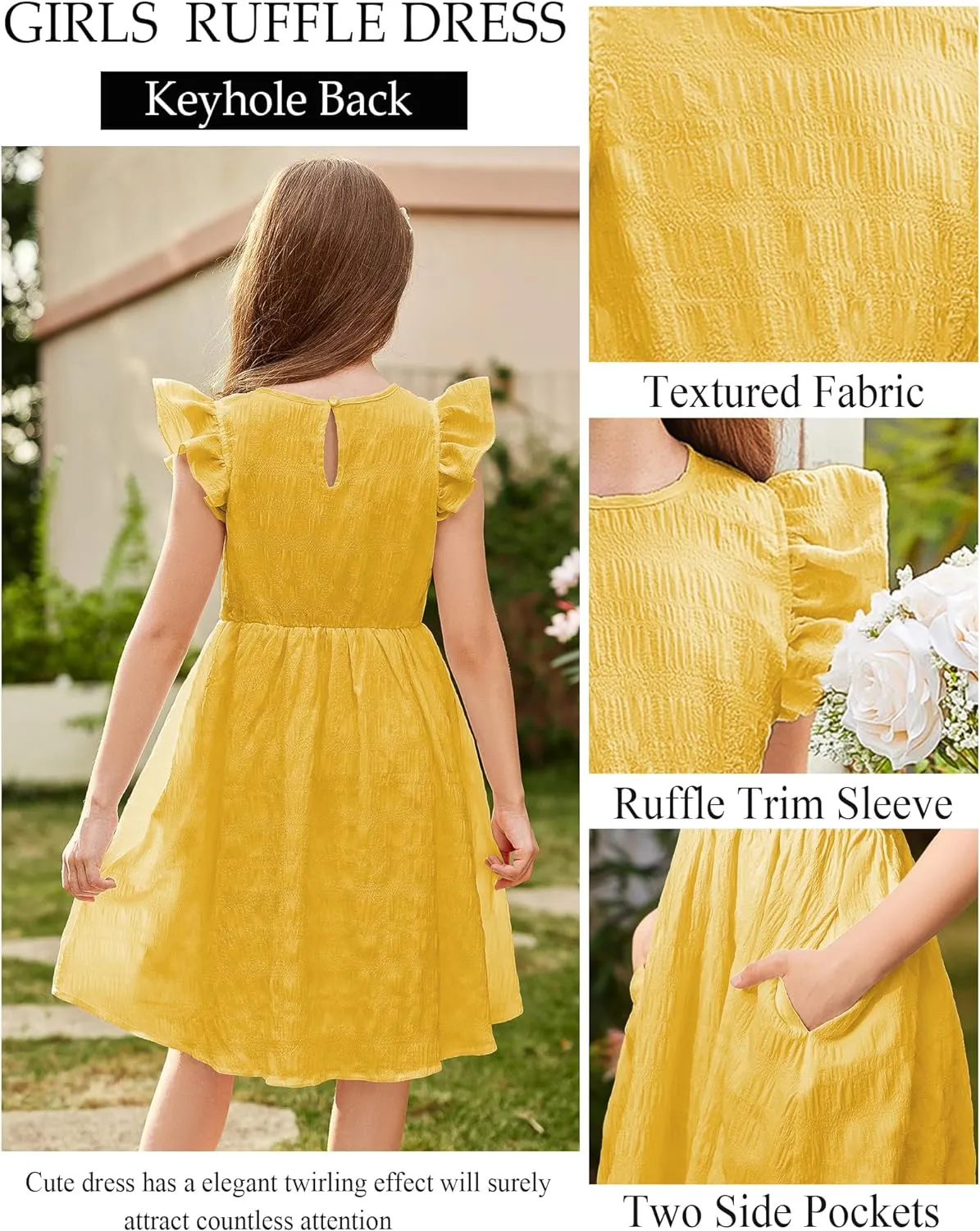 Arshiner Girls Dress Casual Ruffle Sleeveless A Line Summer Dresses