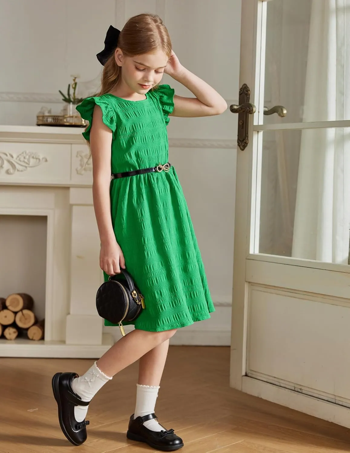 Arshiner Girls Dress Casual Ruffle Sleeveless A Line Summer Dresses