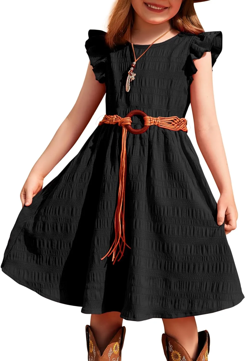 Arshiner Girls Dress Casual Ruffle Sleeveless A Line Summer Dresses