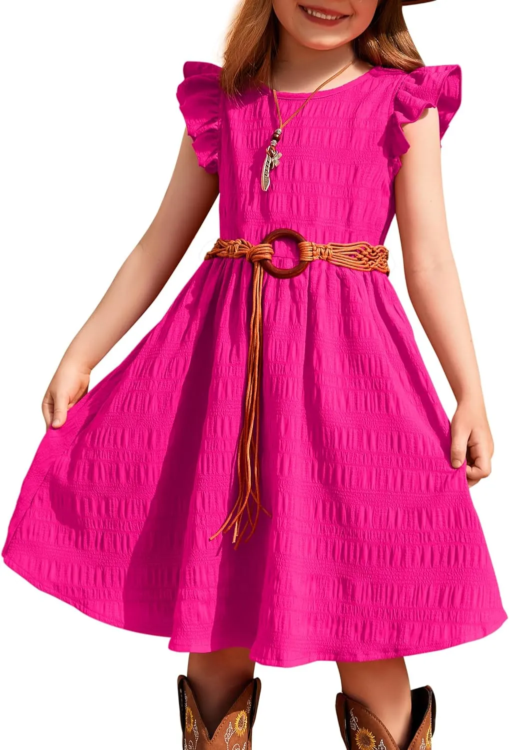 Arshiner Girls Dress Casual Ruffle Sleeveless A Line Summer Dresses