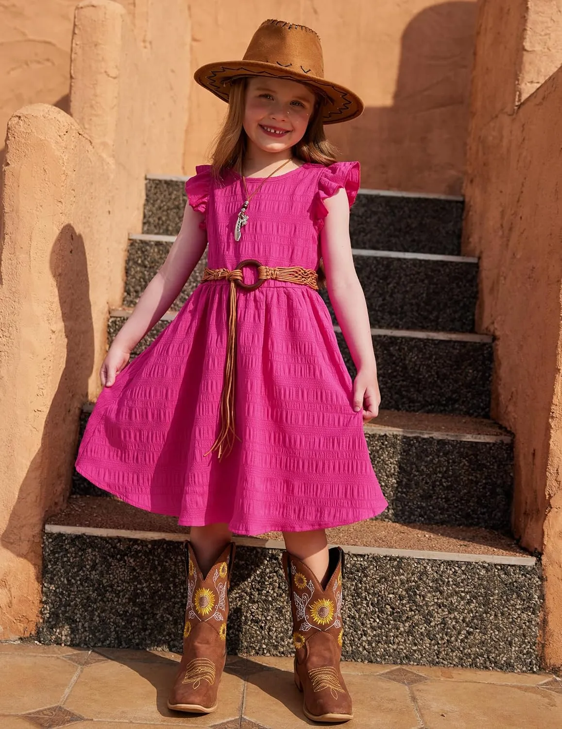 Arshiner Girls Dress Casual Ruffle Sleeveless A Line Summer Dresses
