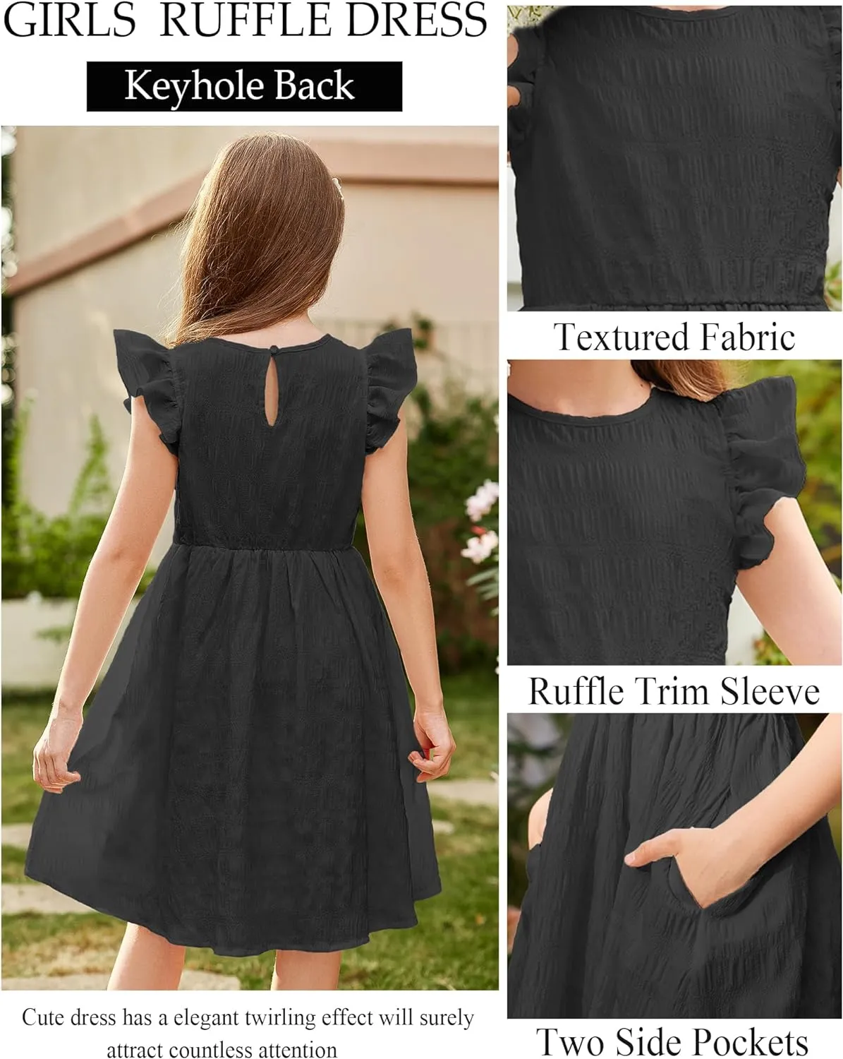 Arshiner Girls Dress Casual Ruffle Sleeveless A Line Summer Dresses