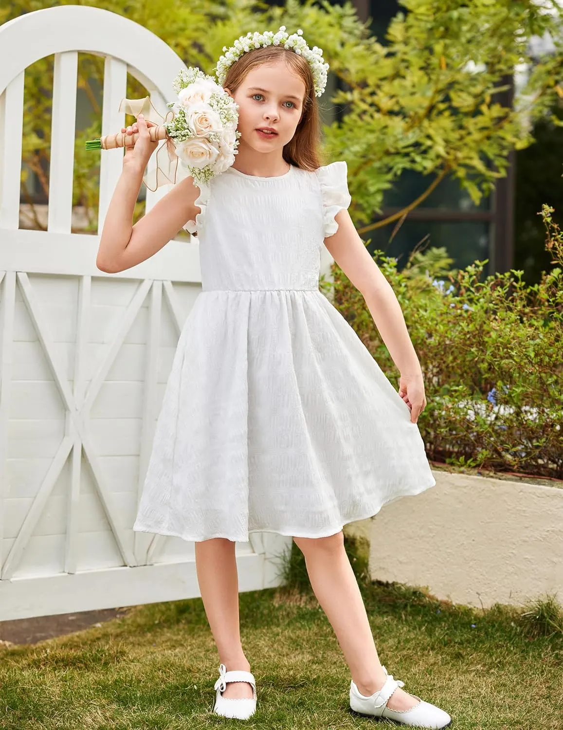 Arshiner Girls Dress Casual Ruffle Sleeveless A Line Summer Dresses