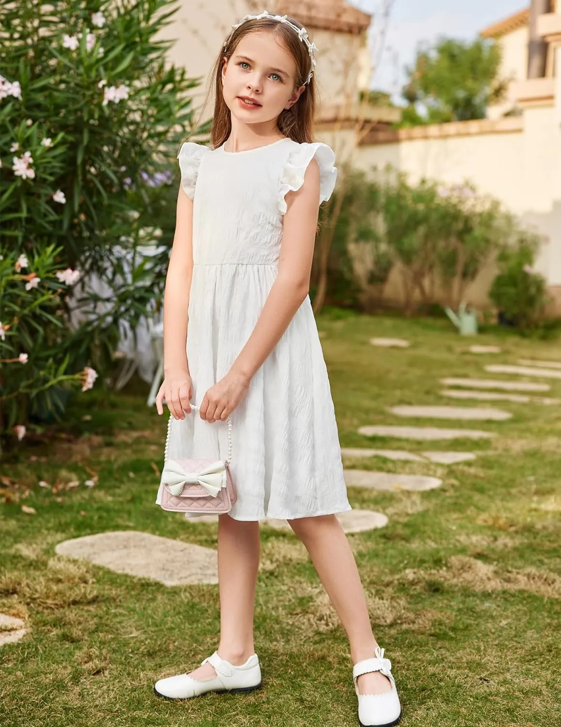 Arshiner Girls Dress Casual Ruffle Sleeveless A Line Summer Dresses