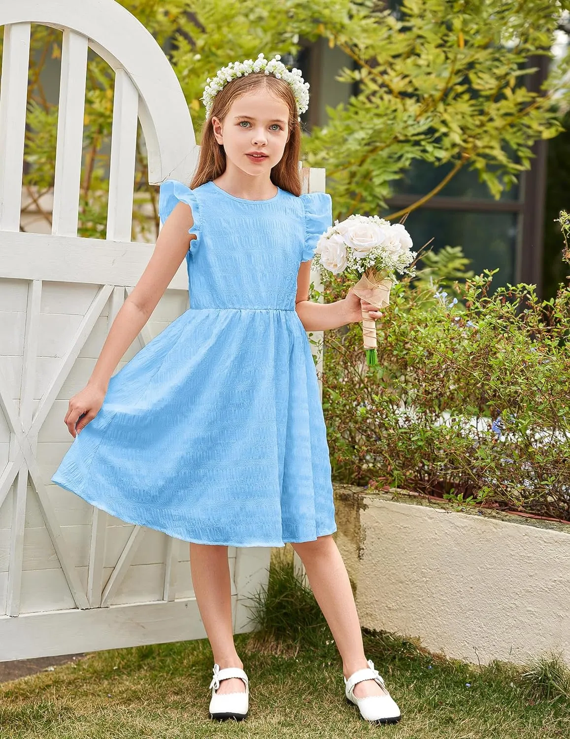 Arshiner Girls Dress Casual Ruffle Sleeveless A Line Summer Dresses