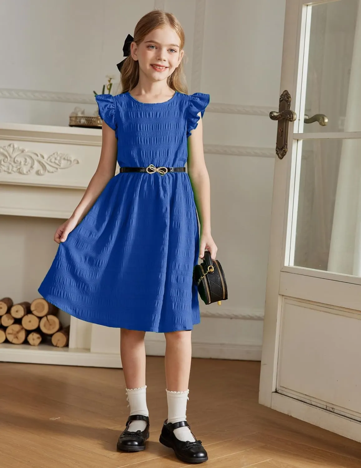 Arshiner Girls Dress Casual Ruffle Sleeveless A Line Summer Dresses