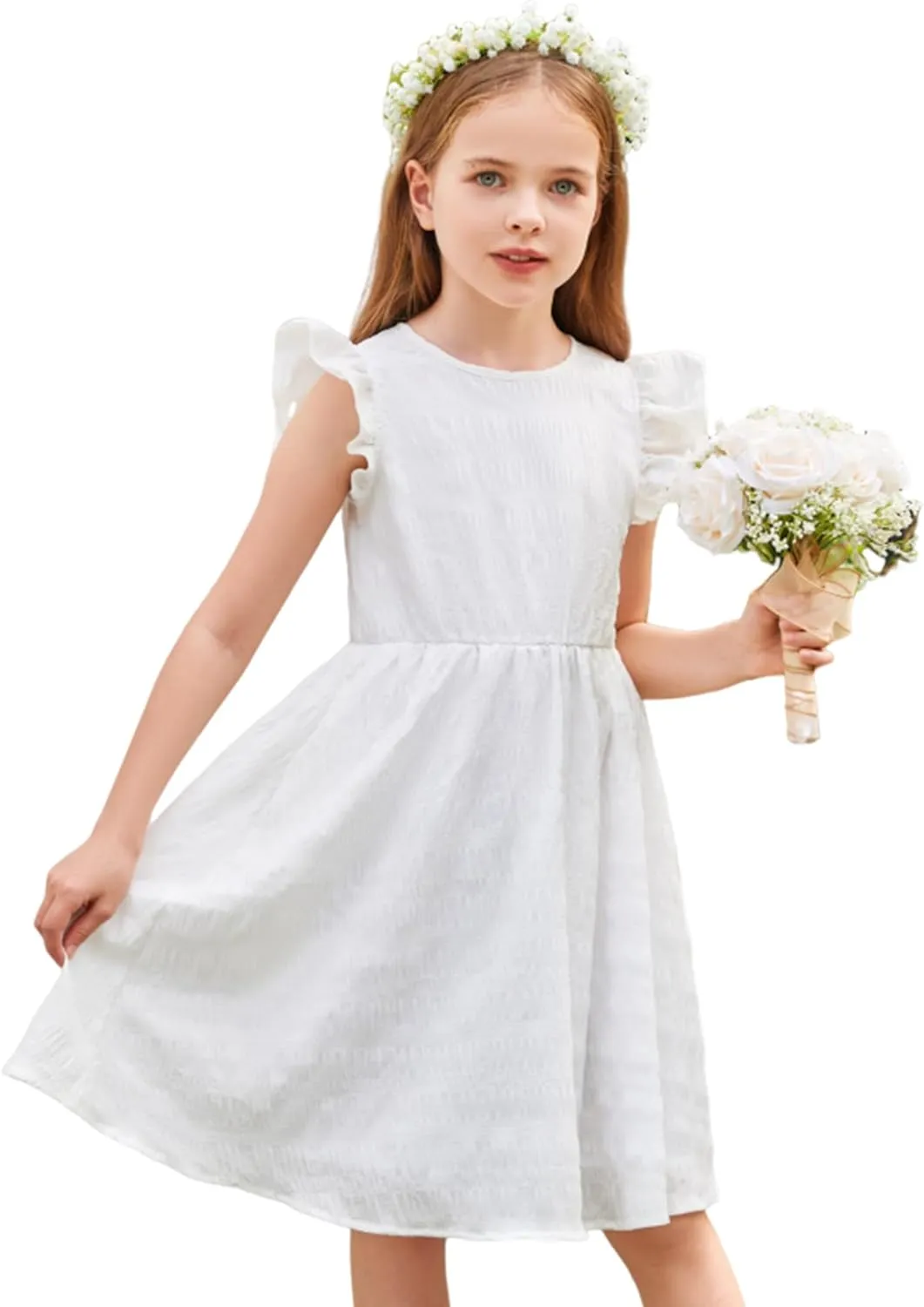 Arshiner Girls Dress Casual Ruffle Sleeveless A Line Summer Dresses