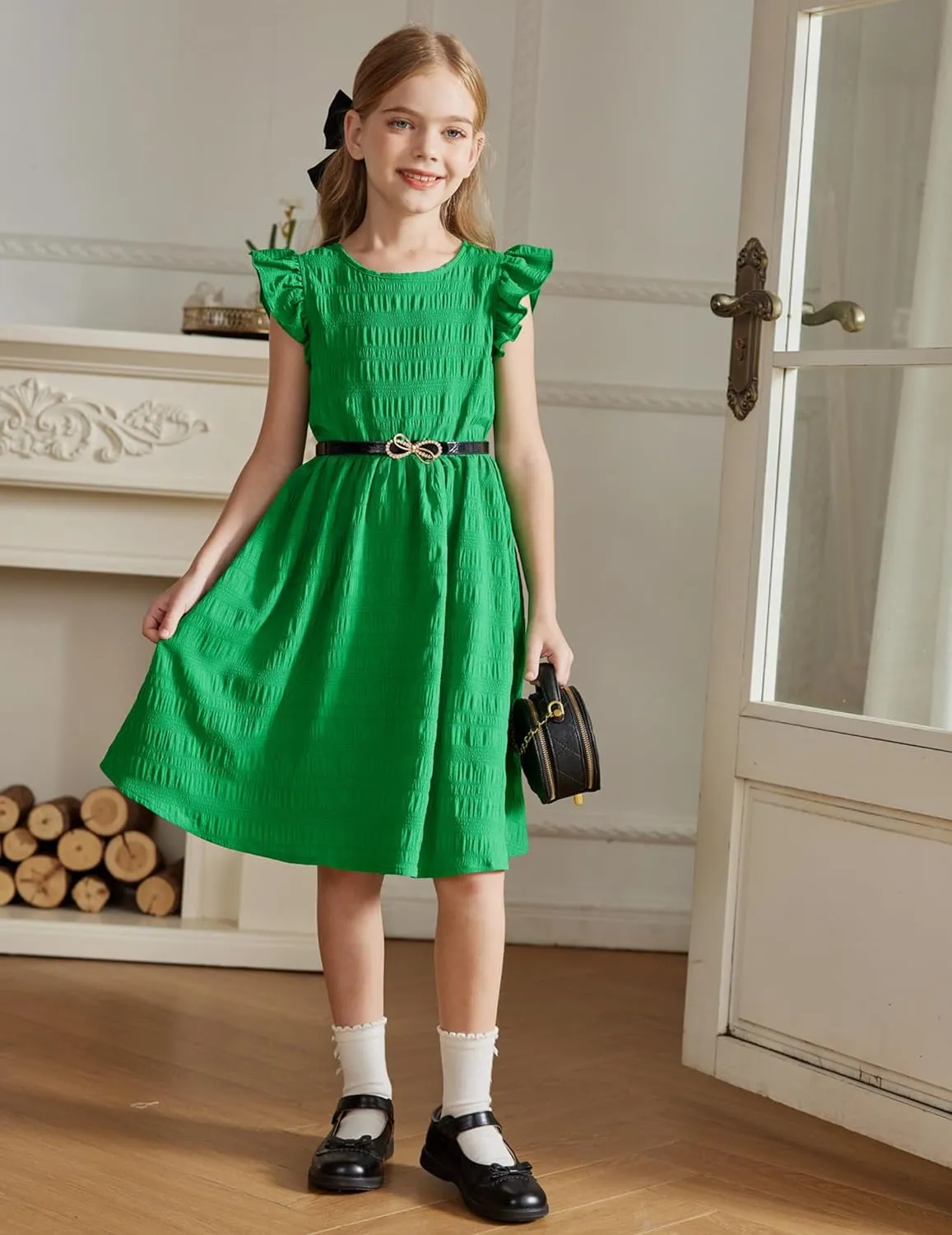 Arshiner Girls Dress Casual Ruffle Sleeveless A Line Summer Dresses