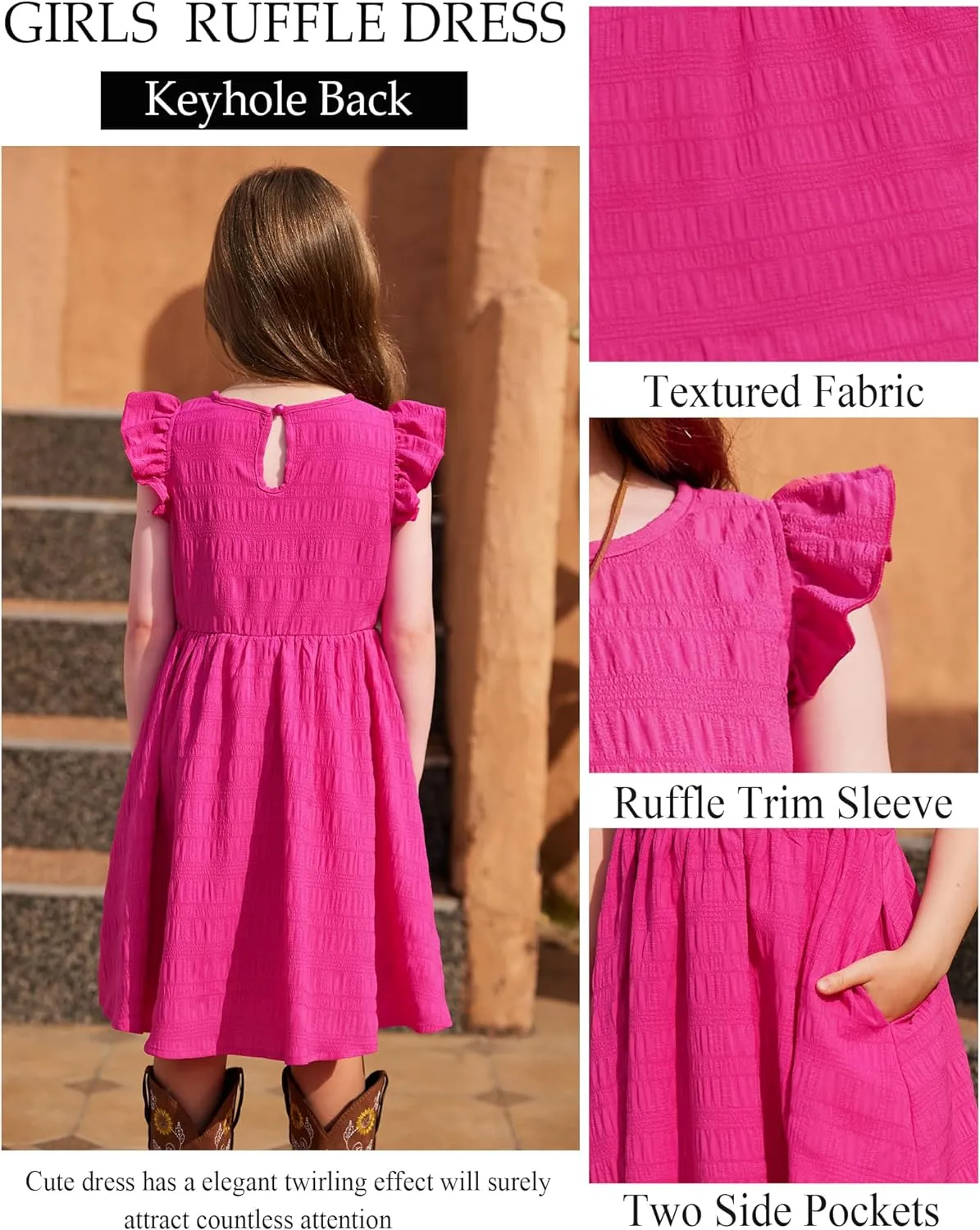 Arshiner Girls Dress Casual Ruffle Sleeveless A Line Summer Dresses