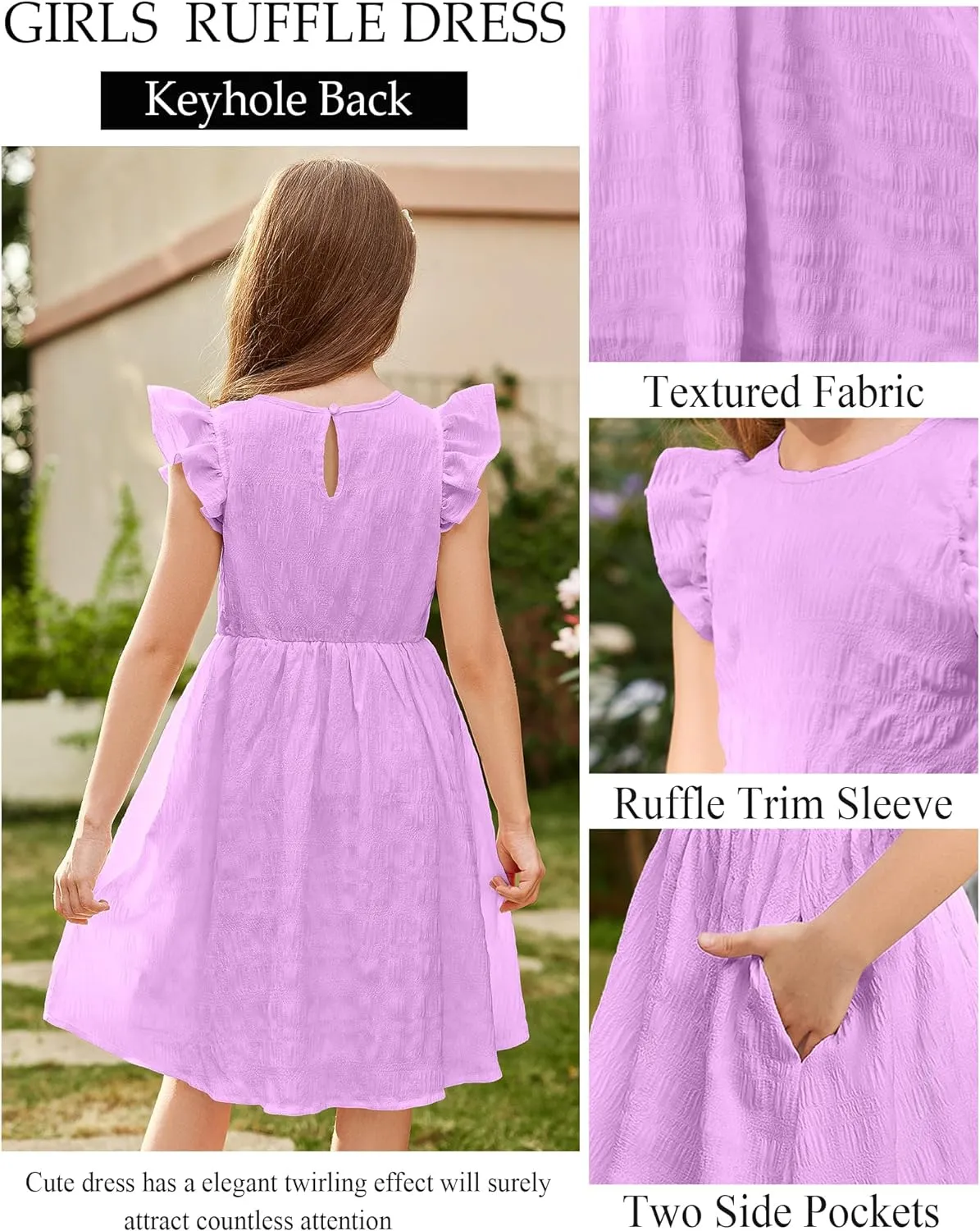 Arshiner Girls Dress Casual Ruffle Sleeveless A Line Summer Dresses