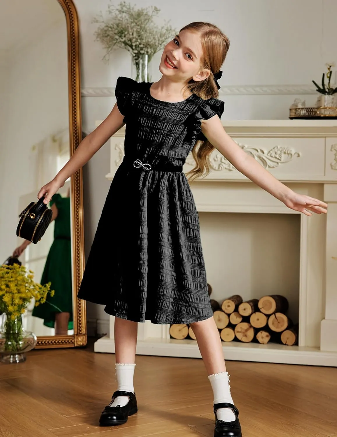 Arshiner Girls Dress Casual Ruffle Sleeveless A Line Summer Dresses