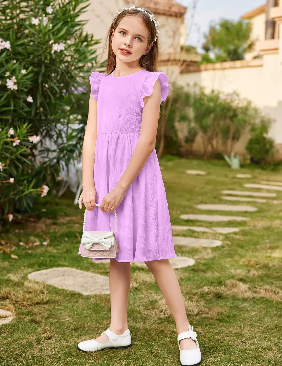 Arshiner Girls Dress Casual Ruffle Sleeveless A Line Summer Dresses