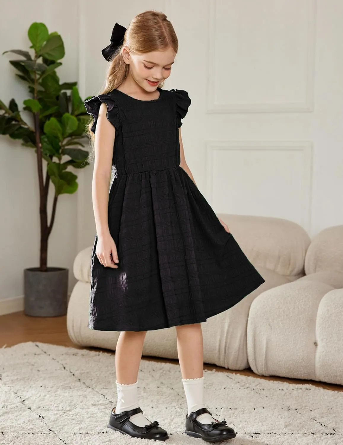 Arshiner Girls Dress Casual Ruffle Sleeveless A Line Summer Dresses