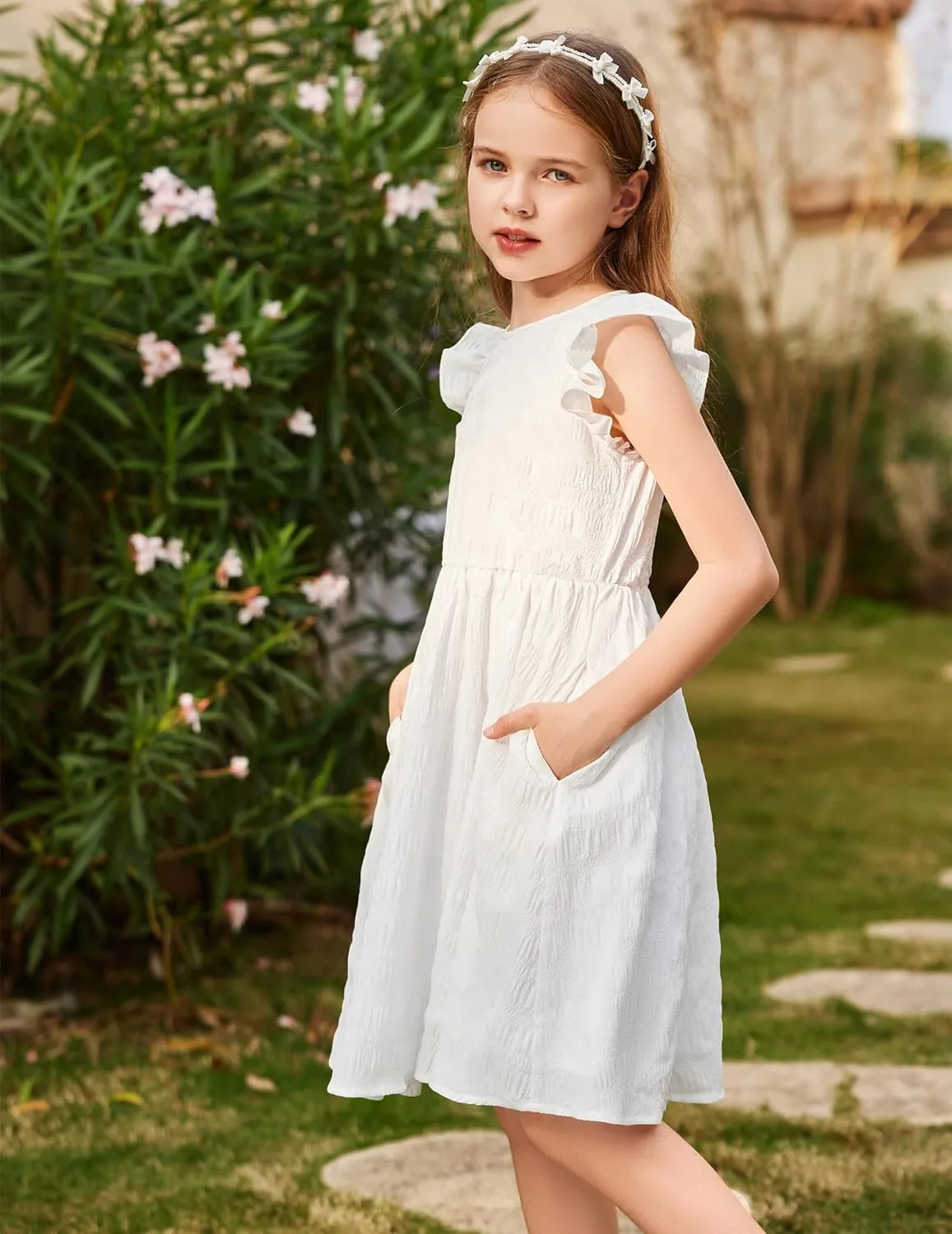 Arshiner Girls Dress Casual Ruffle Sleeveless A Line Summer Dresses