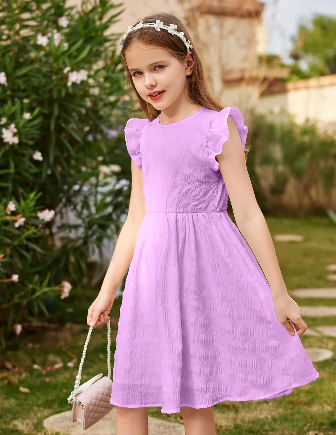 Arshiner Girls Dress Casual Ruffle Sleeveless A Line Summer Dresses