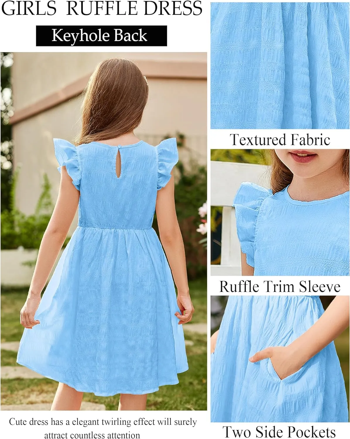Arshiner Girls Dress Casual Ruffle Sleeveless A Line Summer Dresses