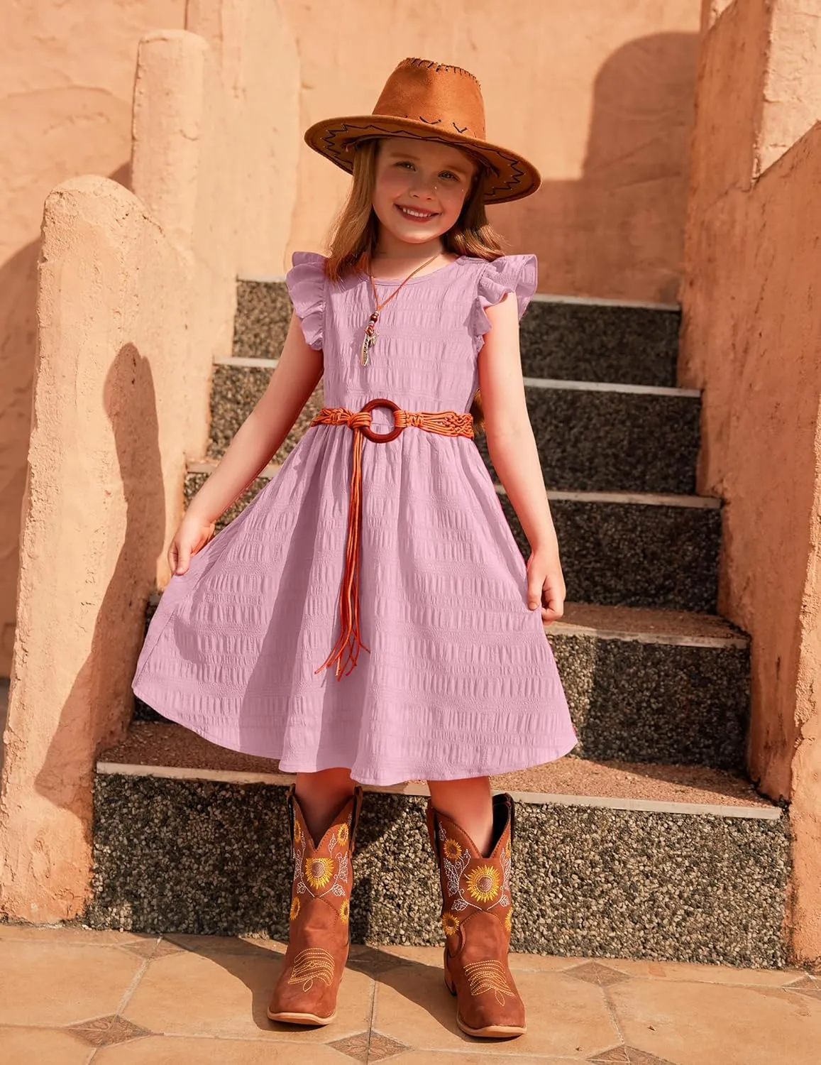 Arshiner Girls Dress Casual Ruffle Sleeveless A Line Summer Dresses