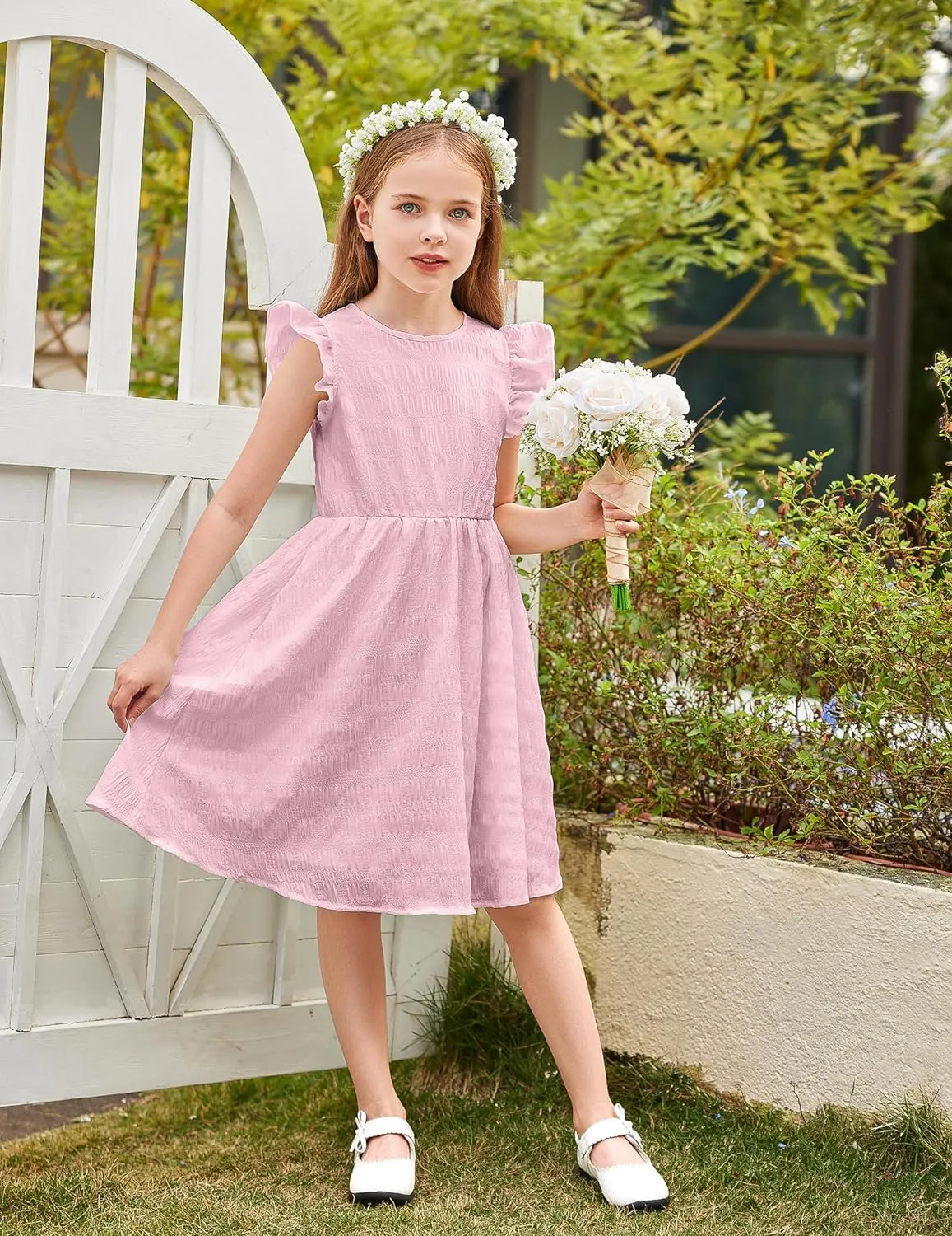 Arshiner Girls Dress Casual Ruffle Sleeveless A Line Summer Dresses