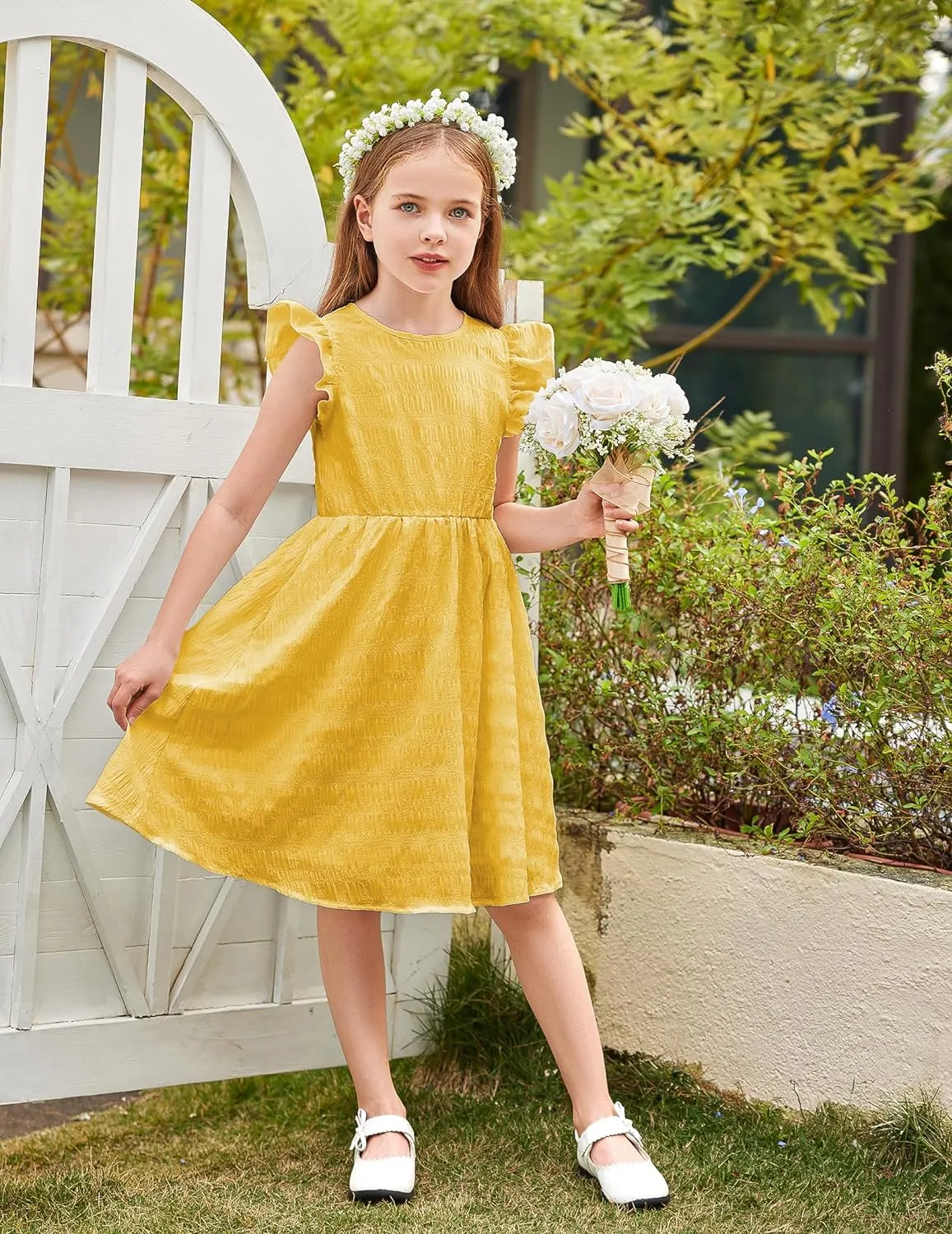 Arshiner Girls Dress Casual Ruffle Sleeveless A Line Summer Dresses